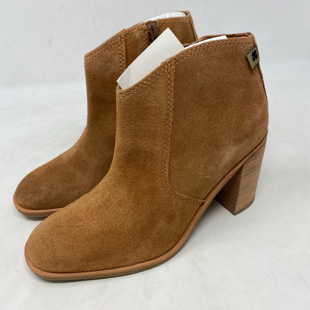 Lucky Brand Boots Pellyon Brown Suede Leather Block Heel Ankle Womens Size 6
